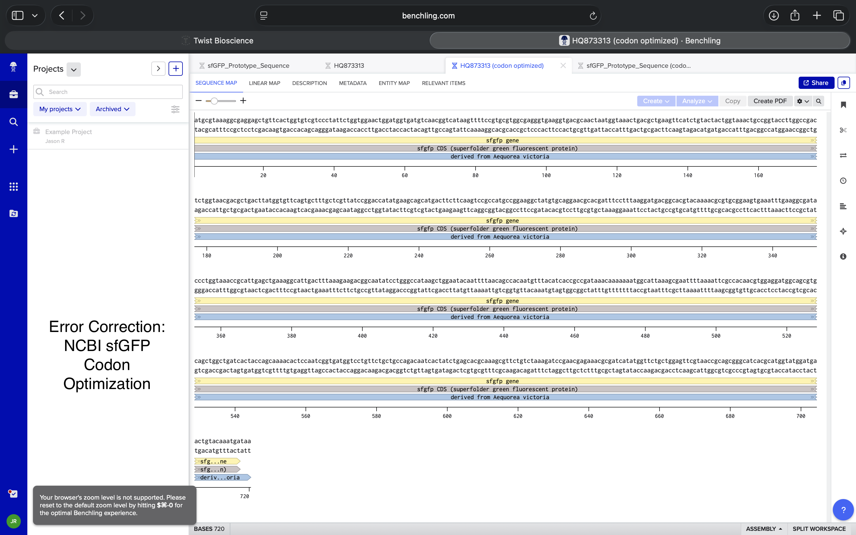 Corrected Sequence Codon Optimization